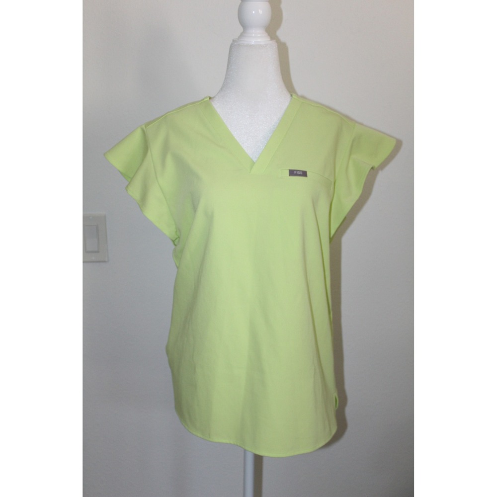 FIGS Lime Green Flutter Sleeve V-Neck Scrub Top Small Technical Collection